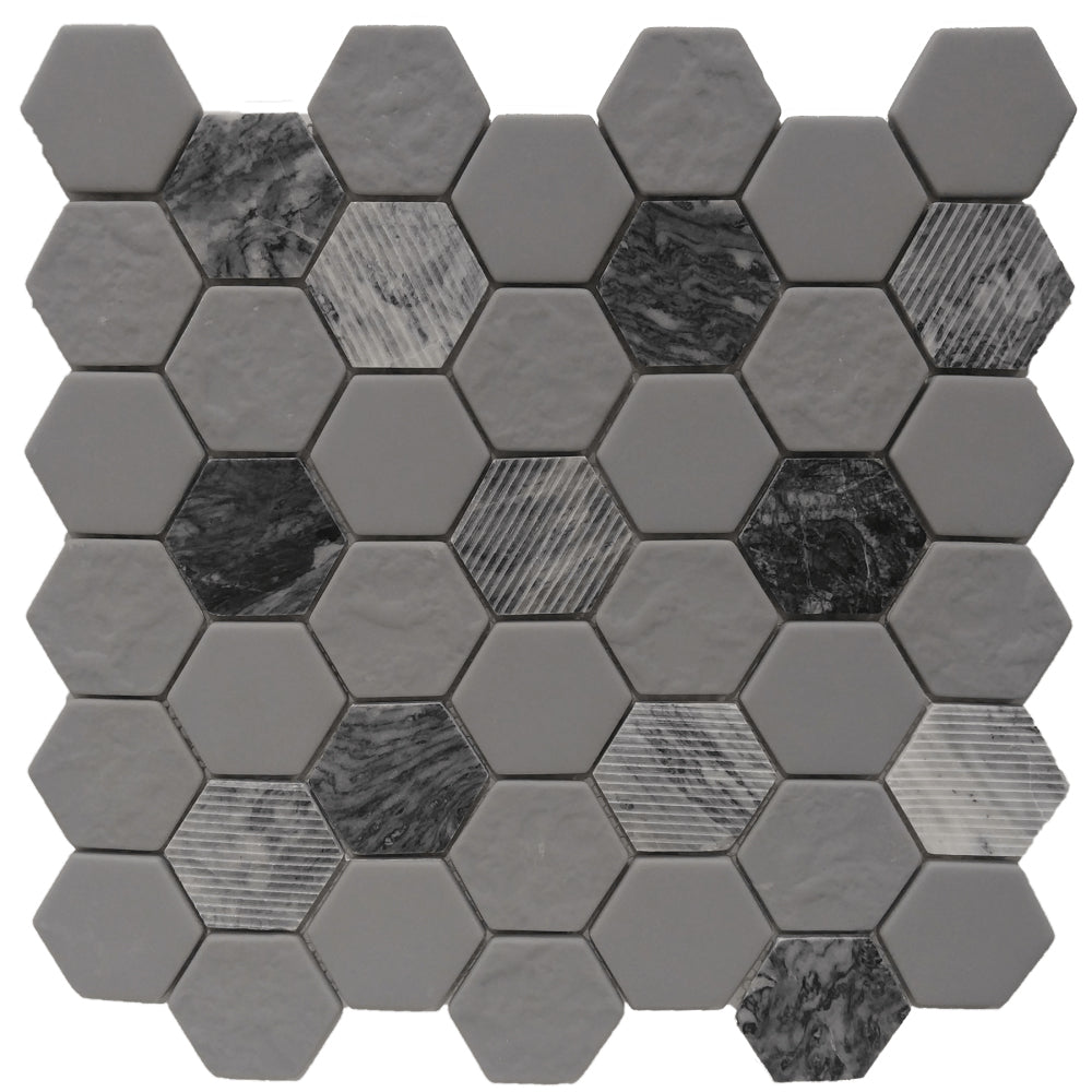 casafina_hexagon_Grey_Granite_12_X_12_Mixed_Finish